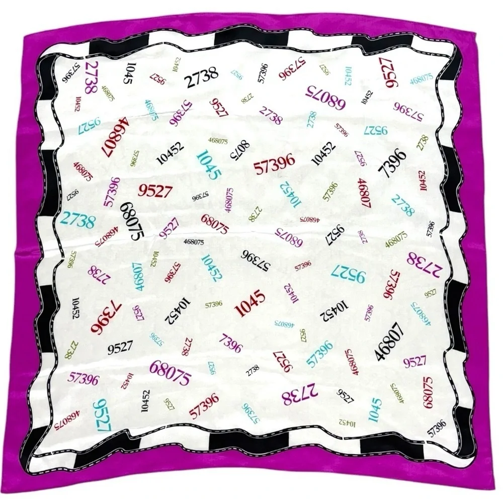 Vintage Zip Code Printed Silk Scarf 35” x 34” Multicolor Pink Magenta Realtor